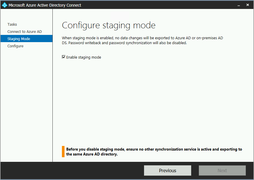 Screenshot che mostra l'opzione per abilitare la modalità di staging.