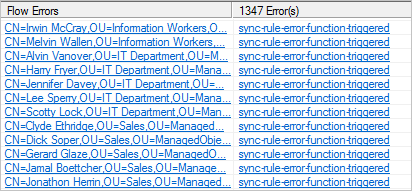 screenshot degli errori in Synchronization Service Manager