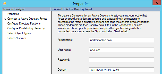 Account usato da Active Directory Connector