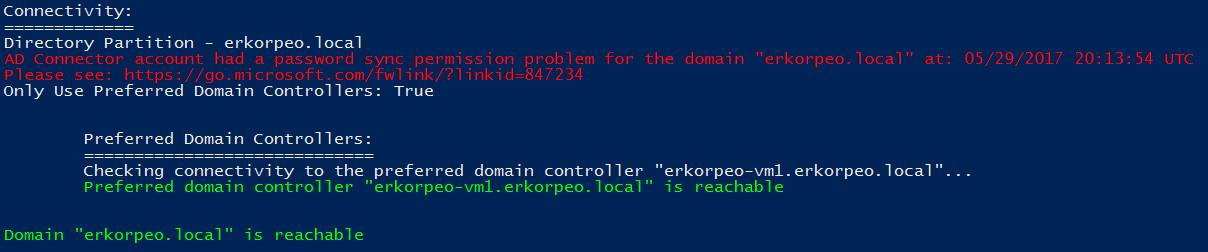 Screenshot che mostra l'errore restituito quando l'account di AD DS (Active Directory Domain Services) ha un nome utente o una password non corretti.