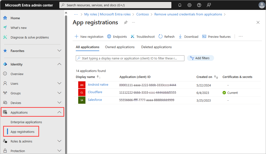 Screenshot della pagina di registrazione dell'app Microsoft Entra.