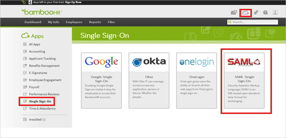 pagina Sign-On unica di BambooHR