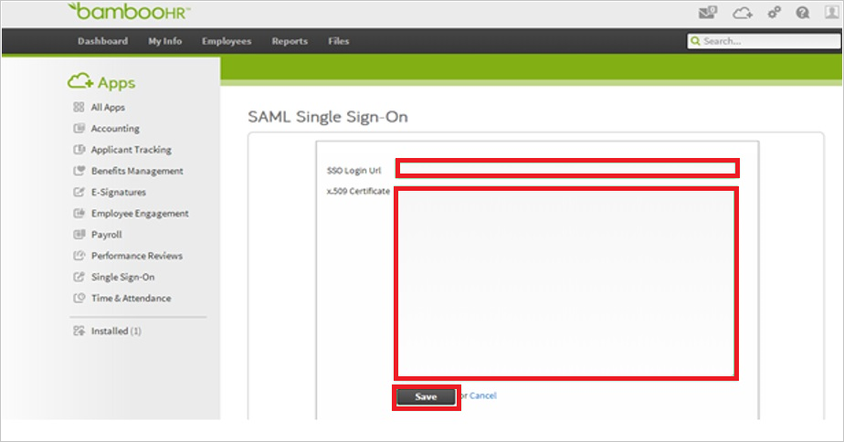 Riquadro SAML Single Sign-On