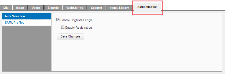 Screenshot mostra il sito Brightidea con la scheda Autenticazione selezionata.