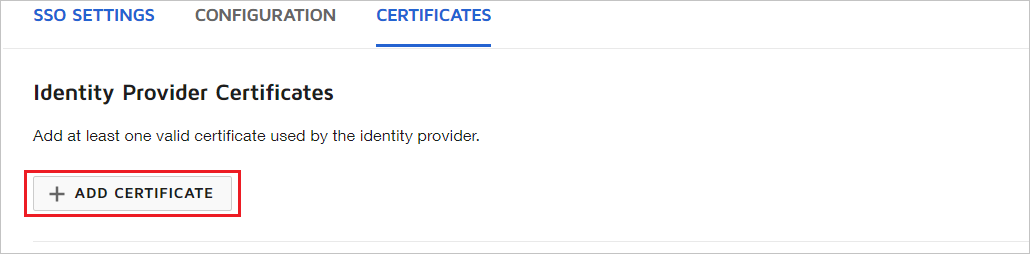 Screenshot dei certificati del provider di identità/aggiungi certificato.