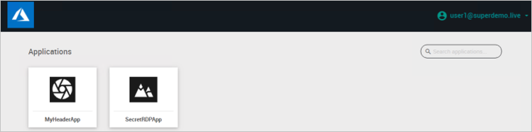 Screenshot della schermata Applications che mostra le icone per MyHeaderApp e SecretRDPApp.