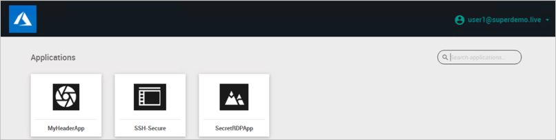 Screenshot della schermata Applications che mostra le icone per MyHeaderApp, SSH Secure e SecretRDPApp.