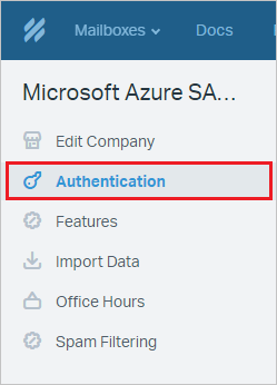 Screenshot che mostra l'opzione Authentication selezionata.