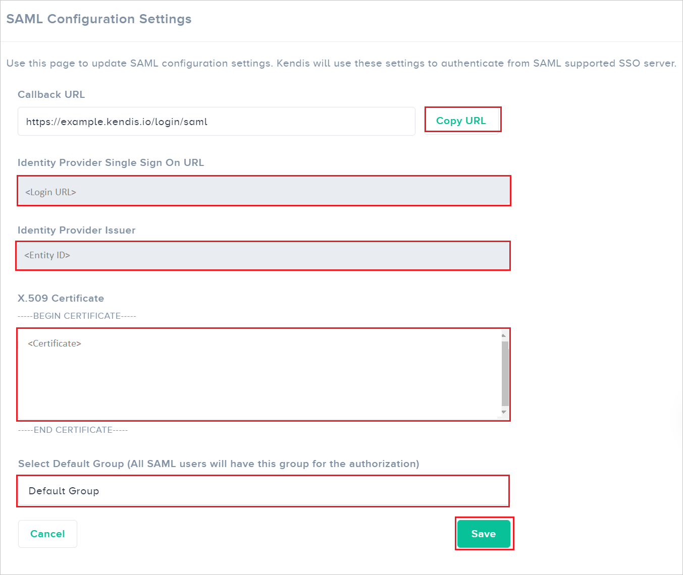 Configurazioni SAML