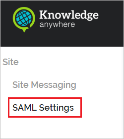 Screenshot che mostra la pagina di Knowledge anywhere con l'opzione SAML Settings selezionata.