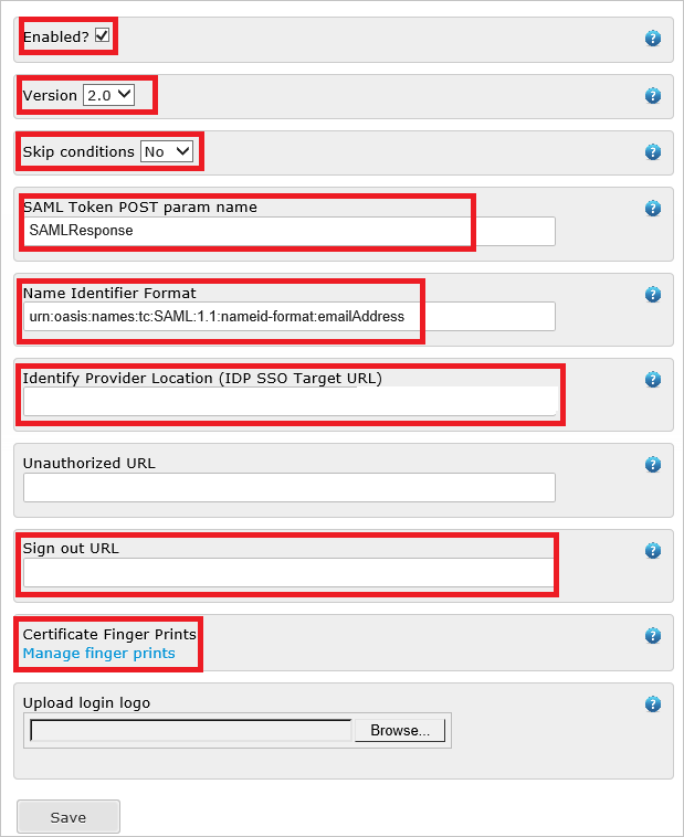 Screenshot che mostra la sezione General Settings in cui è possibile immettere i valori descritti.