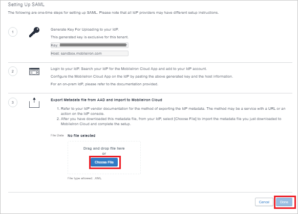 Pulsante per i metadati amministratore nella configurazione dell'accesso Single Sign-On