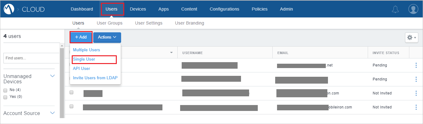 Pulsante Utenti nella configurazione dell'accesso Single Sign-On