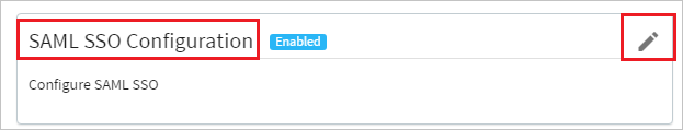 Screenshot che mostra l'opzione di configurazione SSO SAML con il pulsante di modifica evidenziato.