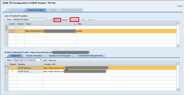 le opzioni Salva e Abilita in SAP