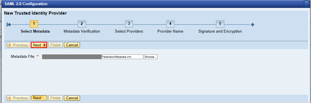 Selezionare il file di metadati da caricare in SAP