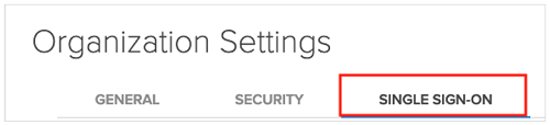 Screenshot che mostra la scheda Single Sign-On selezionata in Impostazioni organizzazione.