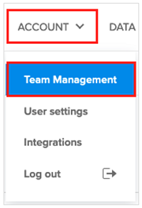 Screenshot che mostra il menu a tendina Account e l'elemento menu Gestione del team selezionato.