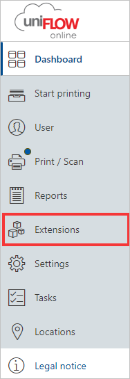 Screenshot mostra l'estensione selezionata dal sito uniFLOW Online.