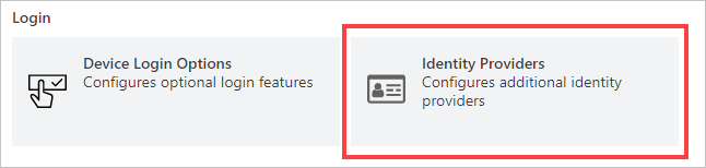 Screenshot mostra l'opzione Identity Providers selezionata.