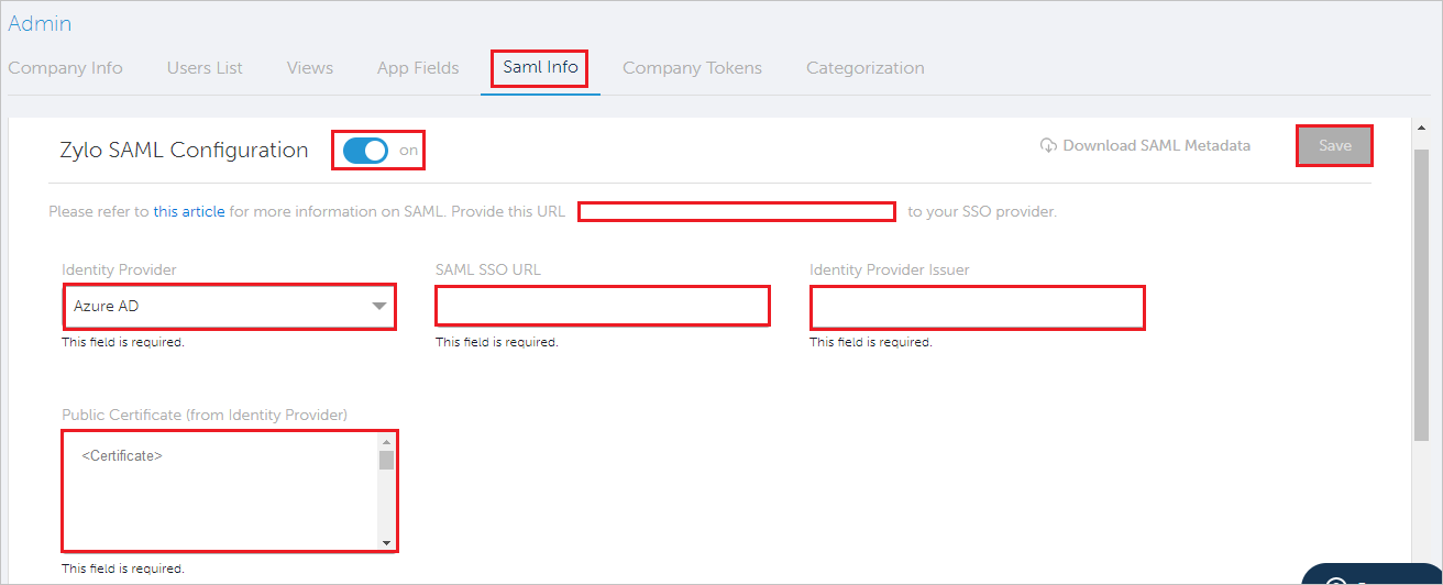 Zylo SAML Configuration.