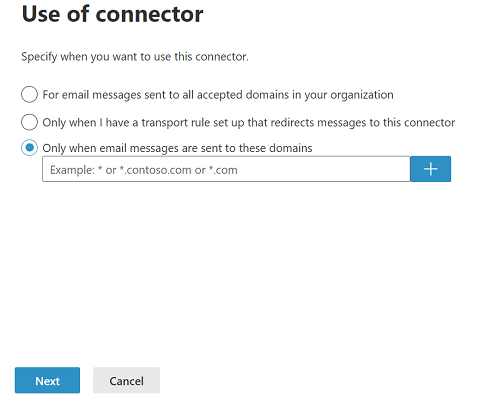 Opzione nella schermata Nuova interfaccia di amministrazione di Exchange per scegliere quando usare il connettore.
