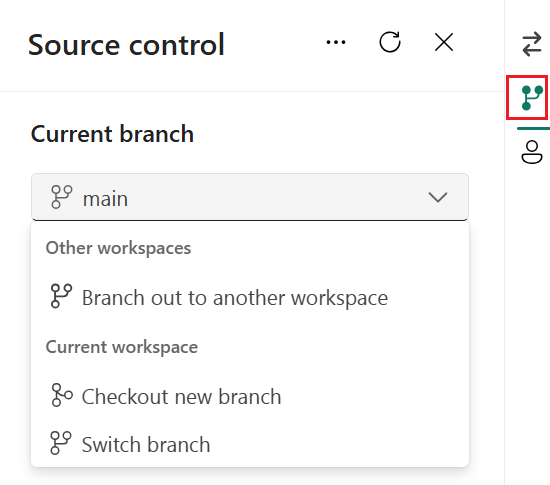 Screenshot della scheda relativa alle diramazioni nel pannello di controllo del codice sorgente.