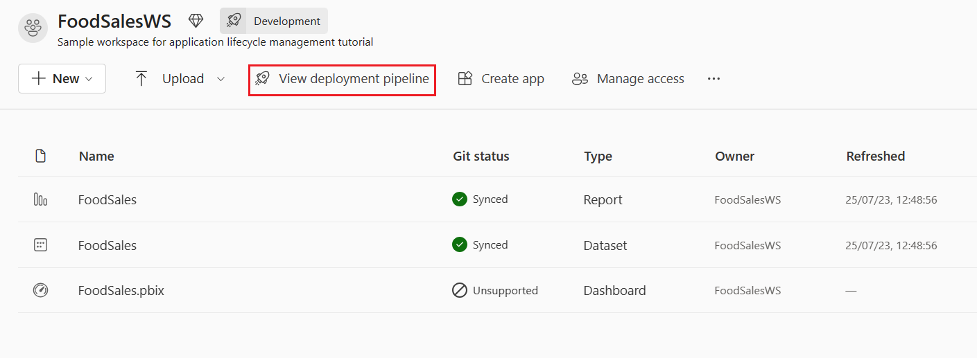 Screenshot dell'icona Visualizza pipeline di distribuzione.