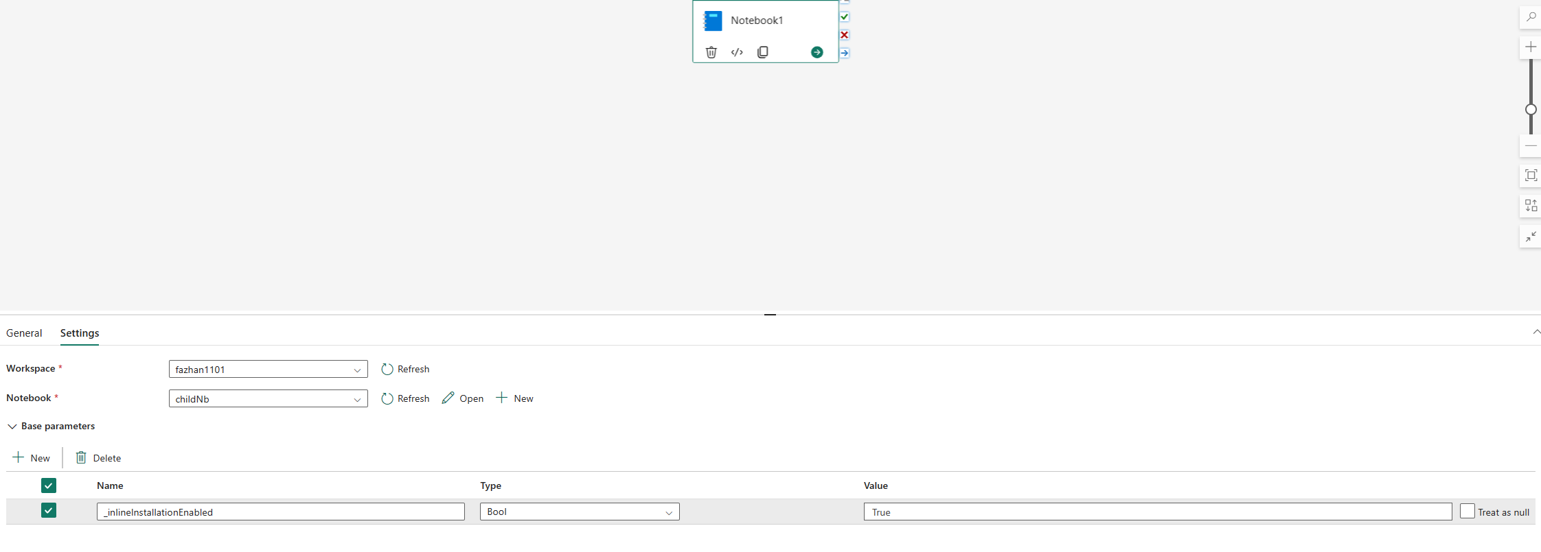 Screenshot che mostra la configurazione dell'abilitazione dell'installazione pip per l'esecuzione della pipeline del notebook.