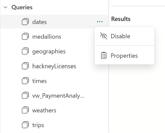 Screenshot dell'opzione di disabilitazione della query o della mutazione visualizzata in Esplora schema.