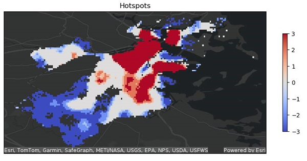 Screenshot showing hot spot analysis to evaluate the data.