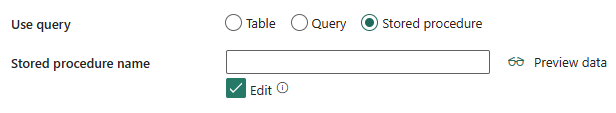 Screenshot che mostra l'opzione Usa query della stored procedure.