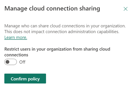 Screenshot che mostra la funzionalità di gestione della condivisione delle connessioni cloud.