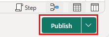 Screenshot che evidenzia il pulsante Pubblica nell'editor dataflow gen2.