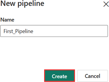 Screenshot che mostra la finestra di dialogo per assegnare un nome alla nuova pipeline.