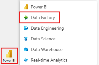 Screenshot che mostra la selezione dell'esperienza data factory.