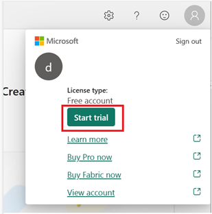 screenshot di Microsoft Fabric Account Manager.