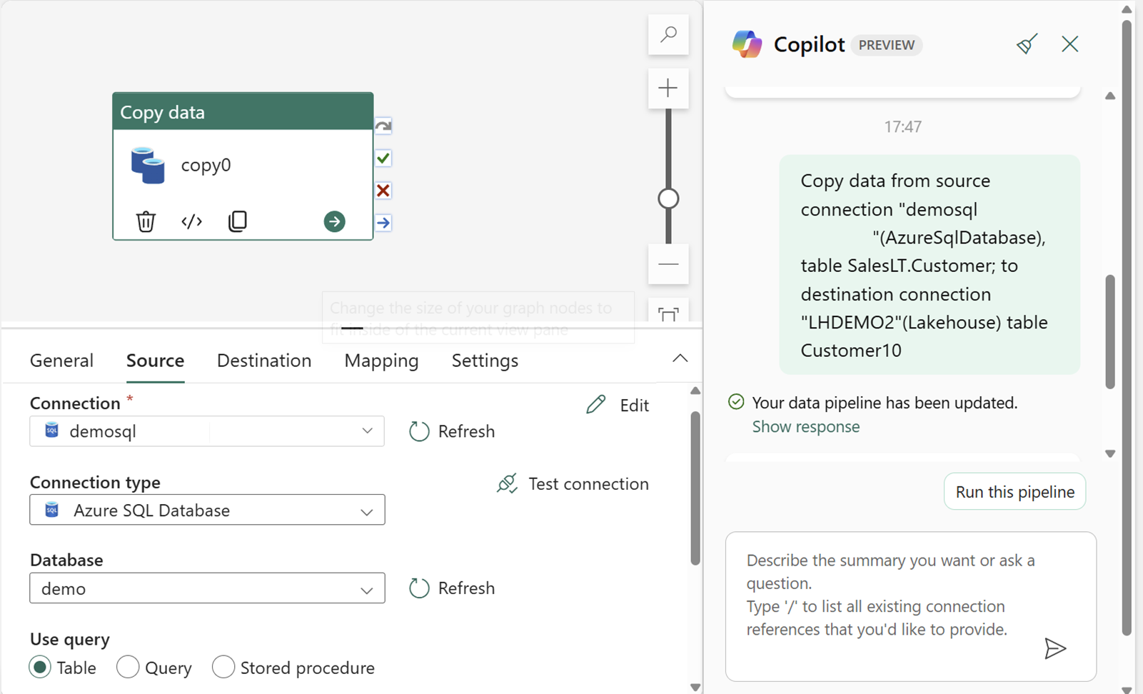 Screenshot che mostra come creare una pipeline con un singolo prompt.