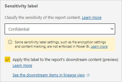 Screenshot della finestra di dialogo etichetta di riservatezza con il consenso dell'utente per l'ereditarietà downstream verificata.