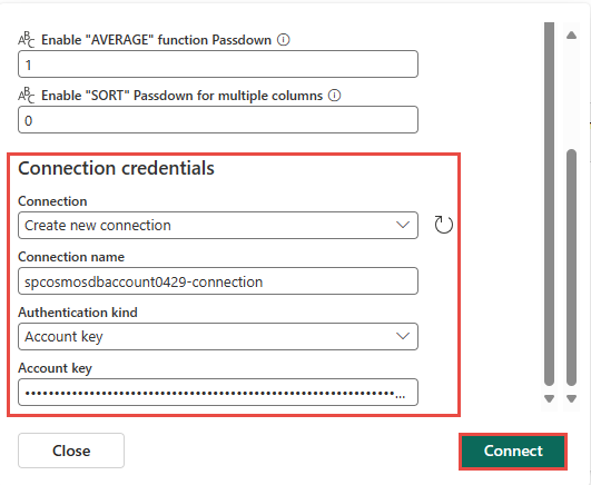 Screenshot che mostra le Credenziali di connessione della pagina Nuova connessione.