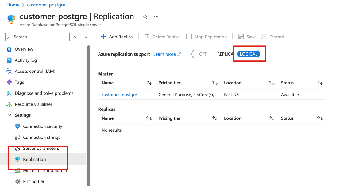 Screenshot dell'abilitazione del CDC per una distribuzione a server singolo.