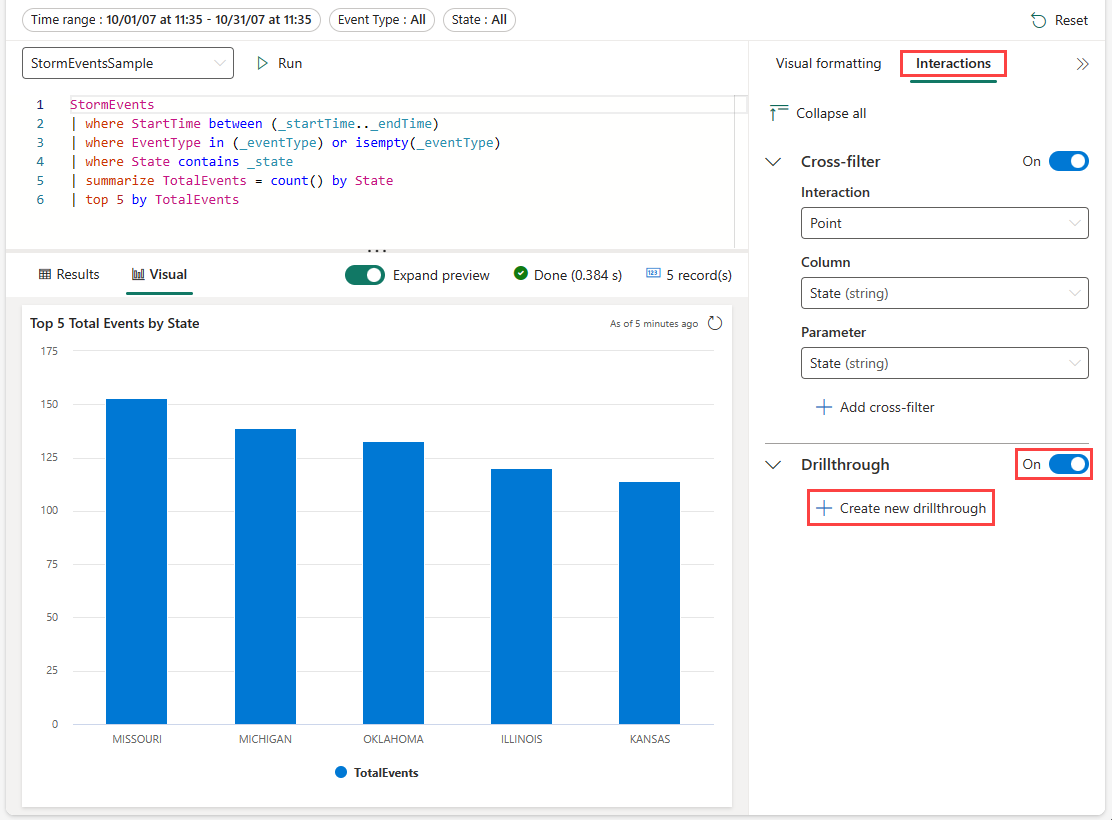 Screenshot della pagina drill-through che mostra l'opzione di attivazione.