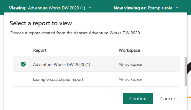 Screenshot di Visualizzazione per selezionare un report diverso da testare.