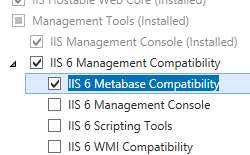 Screenshot del riquadro Strumenti di gestione e Compatibilità gestione di I S 6 espanso con L'opzione I S 6 Meta base Compatibility selezionata.