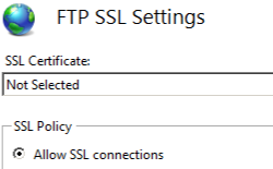 Screenshot della pagina Impostazioni F T S S L che visualizza il campo per il certificato S L E S L Policy.