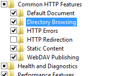 Screenshot della cartella Common H T T P Features e delle relative cartelle contenute, inclusa la cartella Esplorazione directory evidenziata.