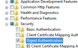 Screenshot del riquadro Servizi Web e sicurezza globale espanso che mostra l'opzione Autenticazione digest selezionata.