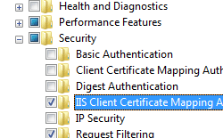 Screenshot che mostra l'autenticazione di mapping dei certificati client I S selezionata per Windows Vista o Windows 7.