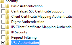 Screenshot che mostra l'opzione U R L Authorization selezionata per Windows 8.