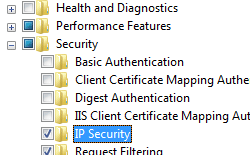 Screenshot che mostra I P Security selezionato per Windows Vista o Windows 7.
